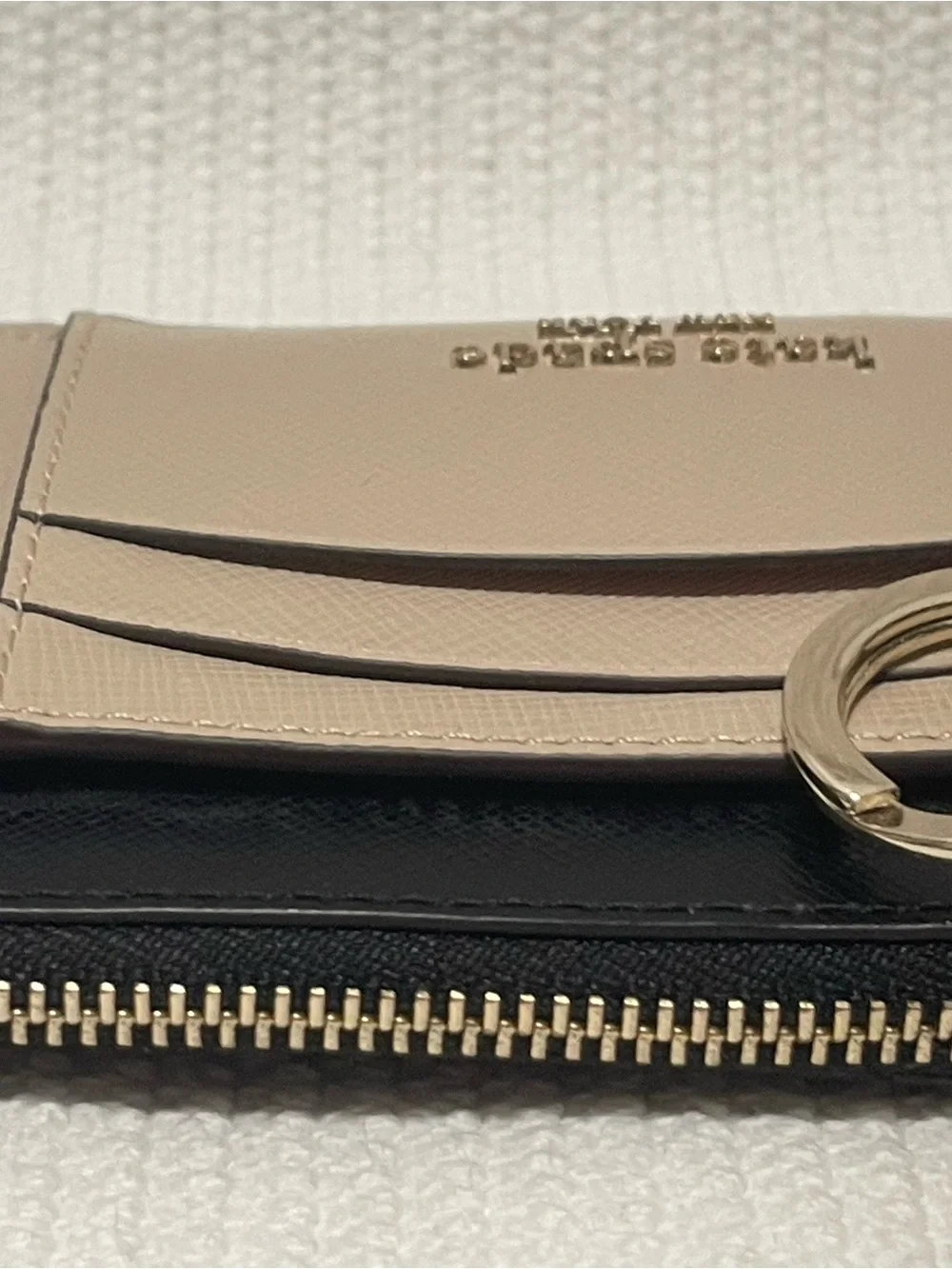 kate spade Two-Tone Tan and Black ID Card Holder with Key Ring